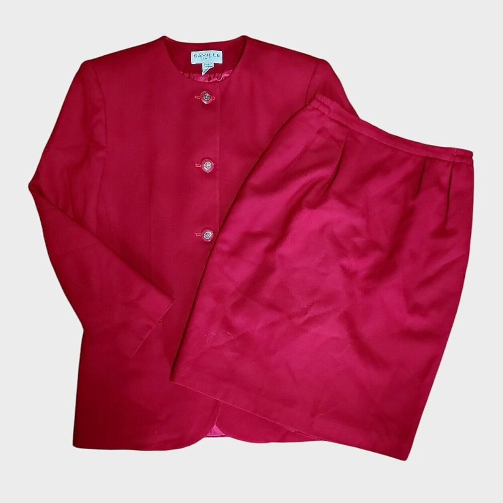 Saville Suit‎ 2 Pc Set Womens Size 10 Solid All Red 2 Piece Blazer Jacket Skirt